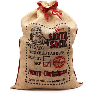 Festive Naughty Nice Jute Sack Reusable Christmas Gift Bag for Kids
