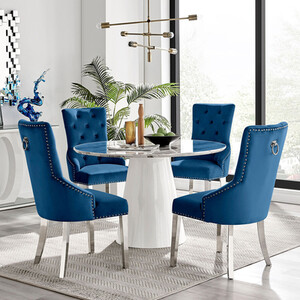 Palma White Marble Effect Round Dining Table And 4 Belgravia Chairs