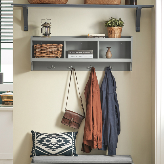 Wall Coat Rack with 3 Compartments and 4 Hooks