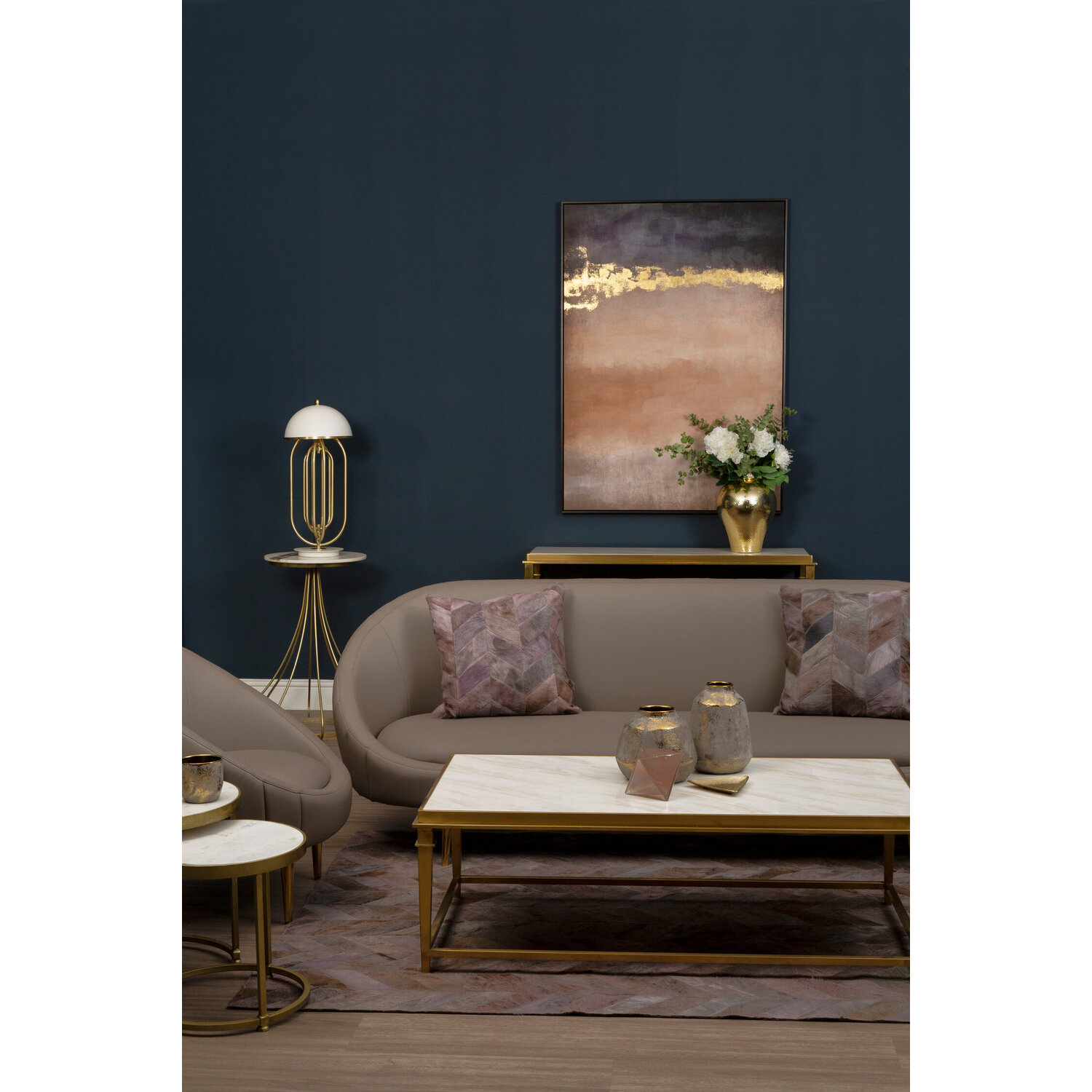 Alvaro Rectangular Coffee Table With White Marble Top - Gold