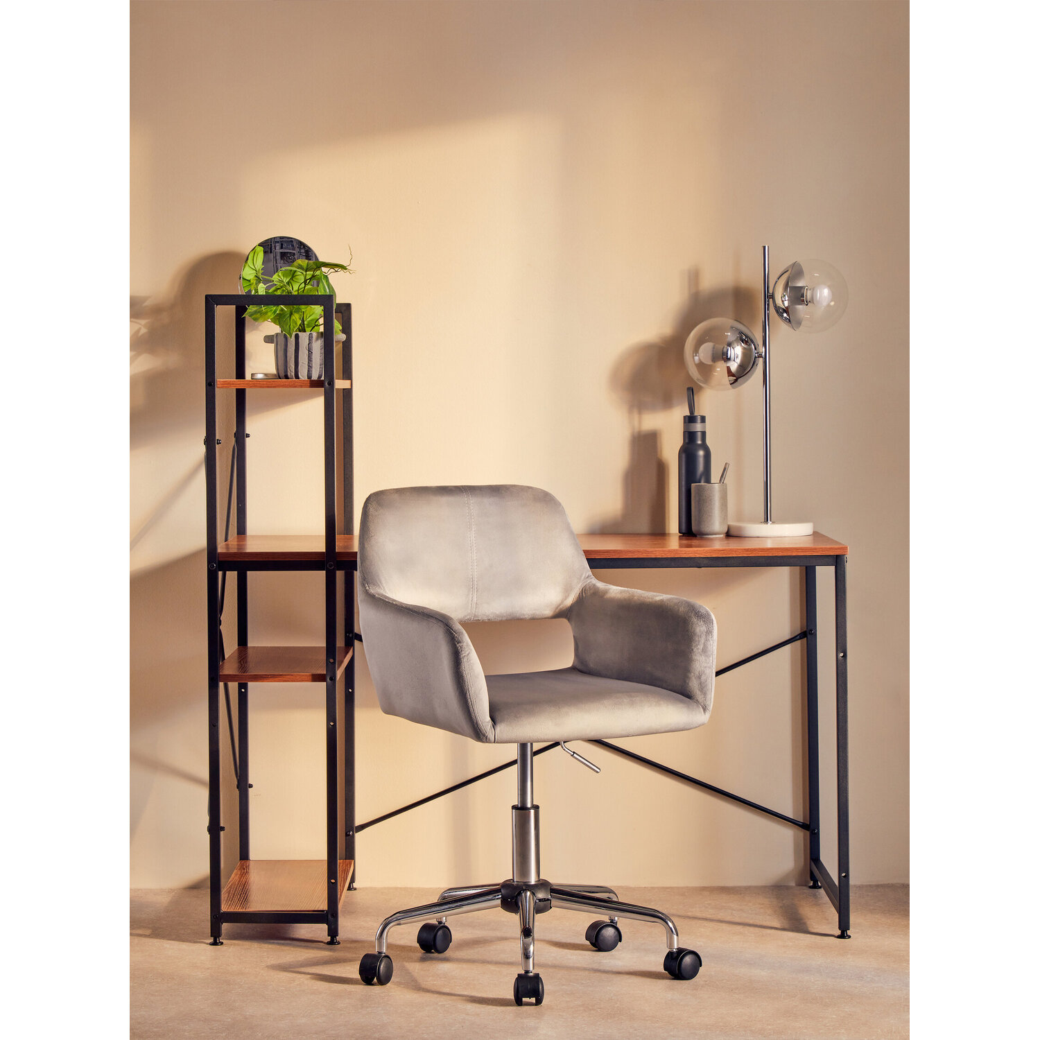 Brent Grey Velvet And Chrome Base Home Office Chair - Grey