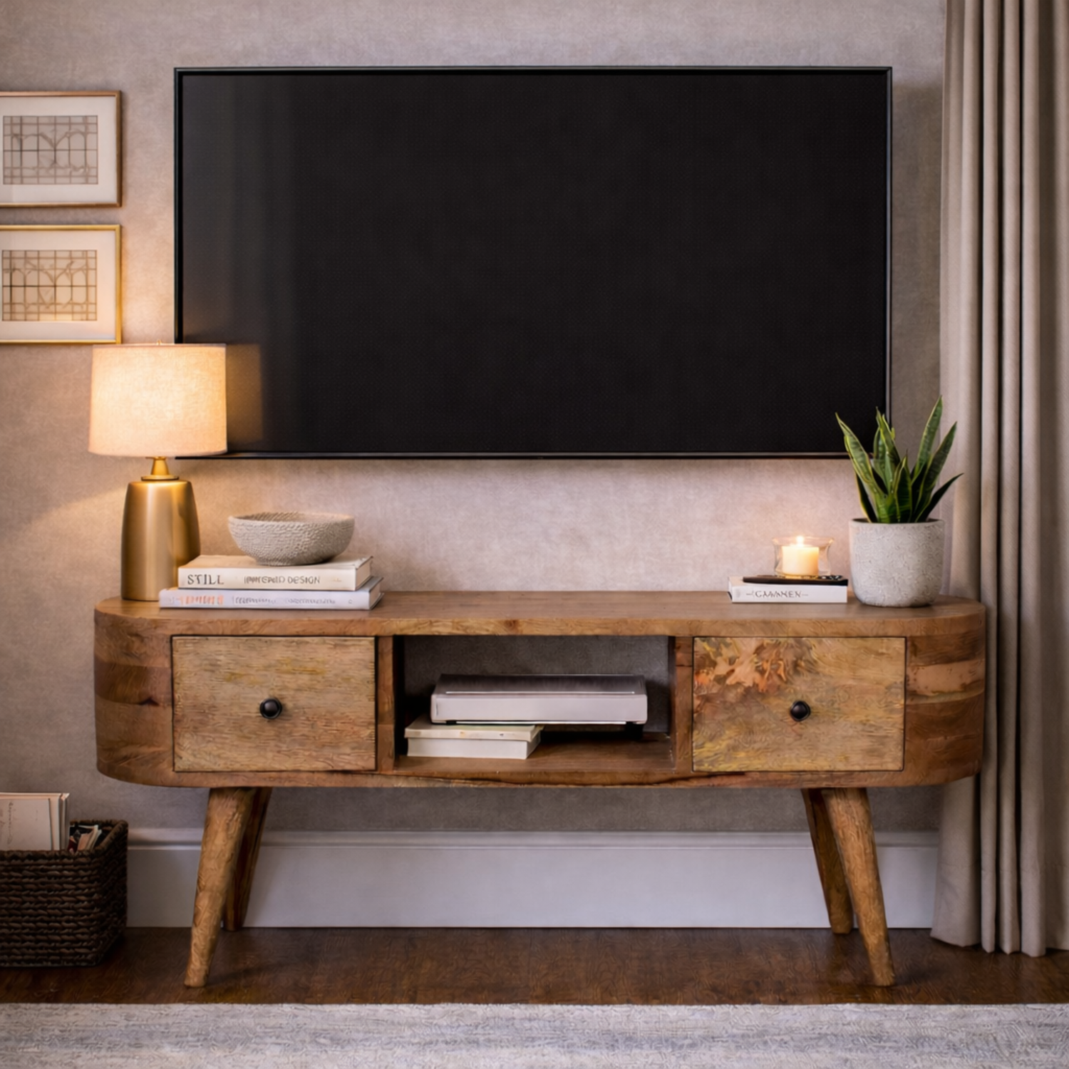Solid Wood Mini Rounded Entertainment Unit - Brown