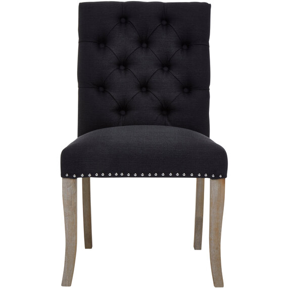 Kensington Townhouse Black Linen Dining Chair with Wooden Legs