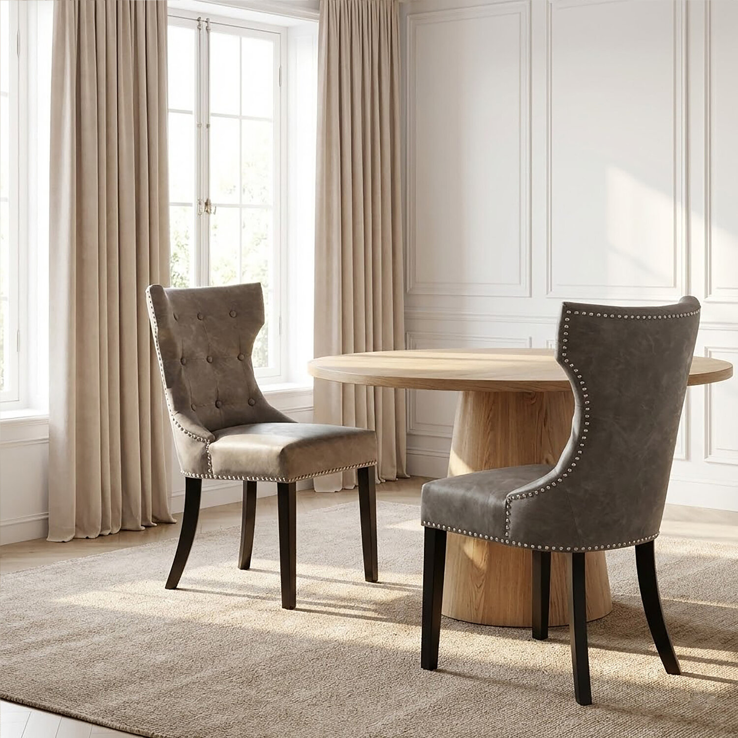 Daxton Grey Leather Effect Dining Chair - Grey