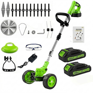 Cordless Grass Trimmer Lawn Edger with 2 Batteries Green