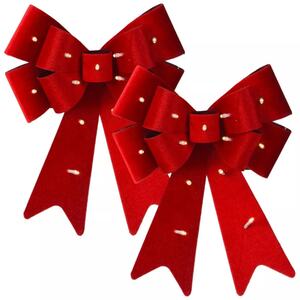 30cm Hanging Light Up Red Bow with Battery LED Lights Decoration - Set of 2