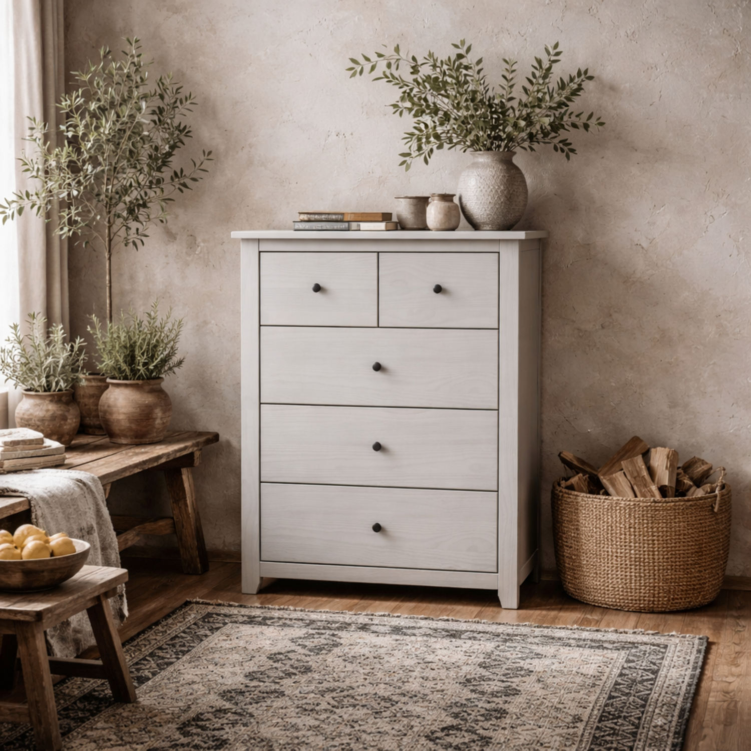 Tralee Washed 3+2 Tall Storage Chest - Grey