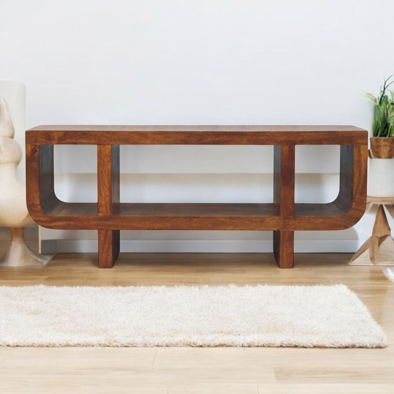 Solid Wood Orion Curved Chestnut Media Unit - Brown