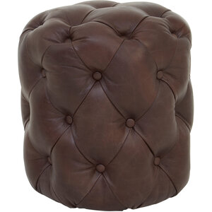 Victor Button Tufted Brown Leather Stool