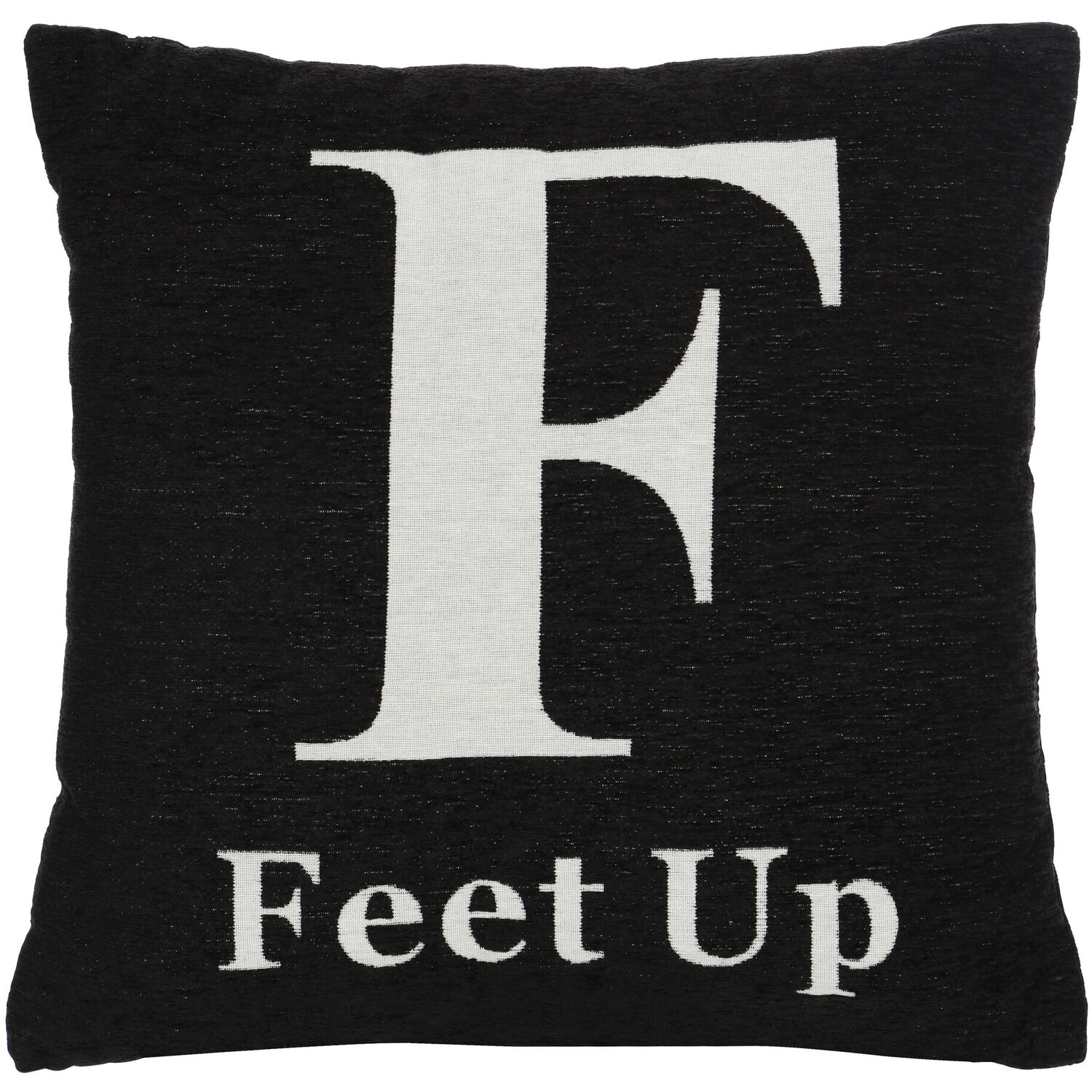 Words 'Feet Up' Black Cushion - Black & White