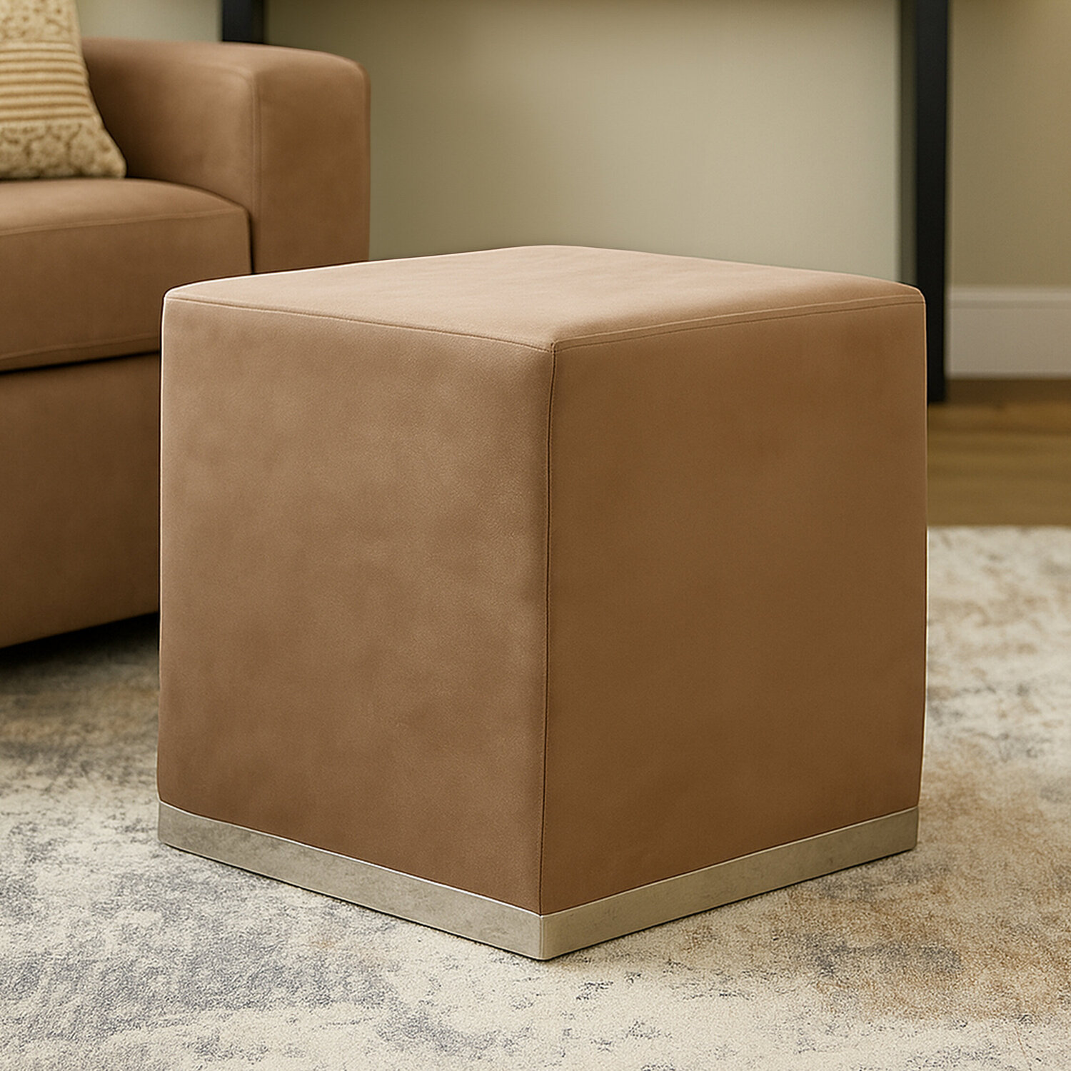 Hagen Mink And Silver Square Stool - Brown