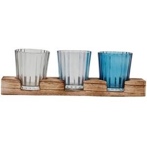 3 Coloured Glass Tea Light Holders - Multicoloured