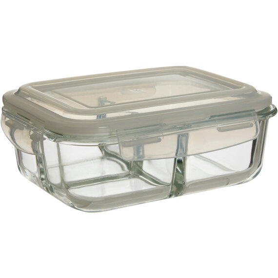 Freska 3 Section Rectangular Glass Container With Lid 1040 ml