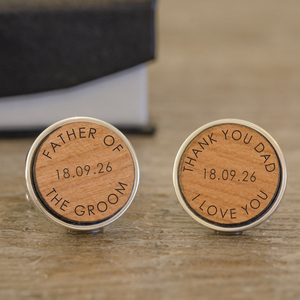 Personalised Father of the Bride/Groom Thank You Cufflinks - Cherry Wood