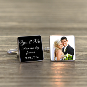 Personalised You & Me Photo Upload Cufflinks - Silver Finish