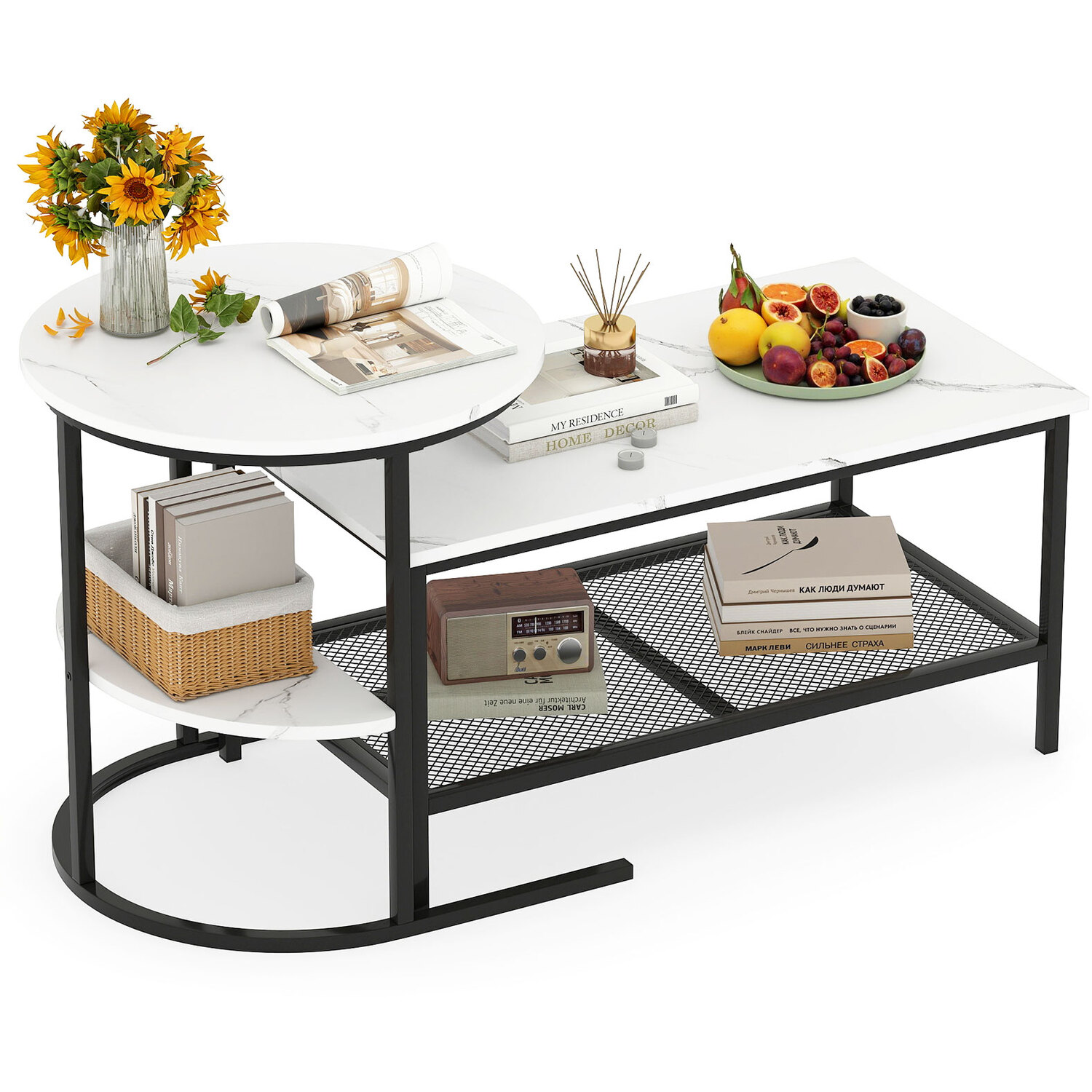 Nesting Faux Marble Coffee Table - White