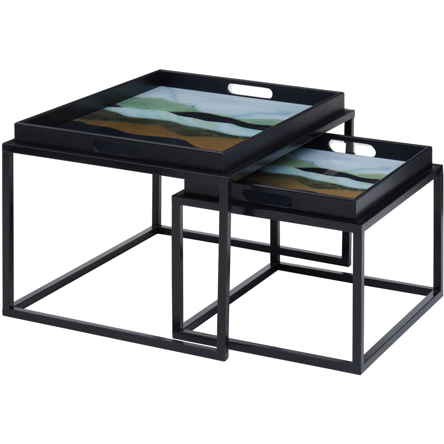 Celina Set Of 2 Abstract Paint Design Nesting Tray Tables - Assorted