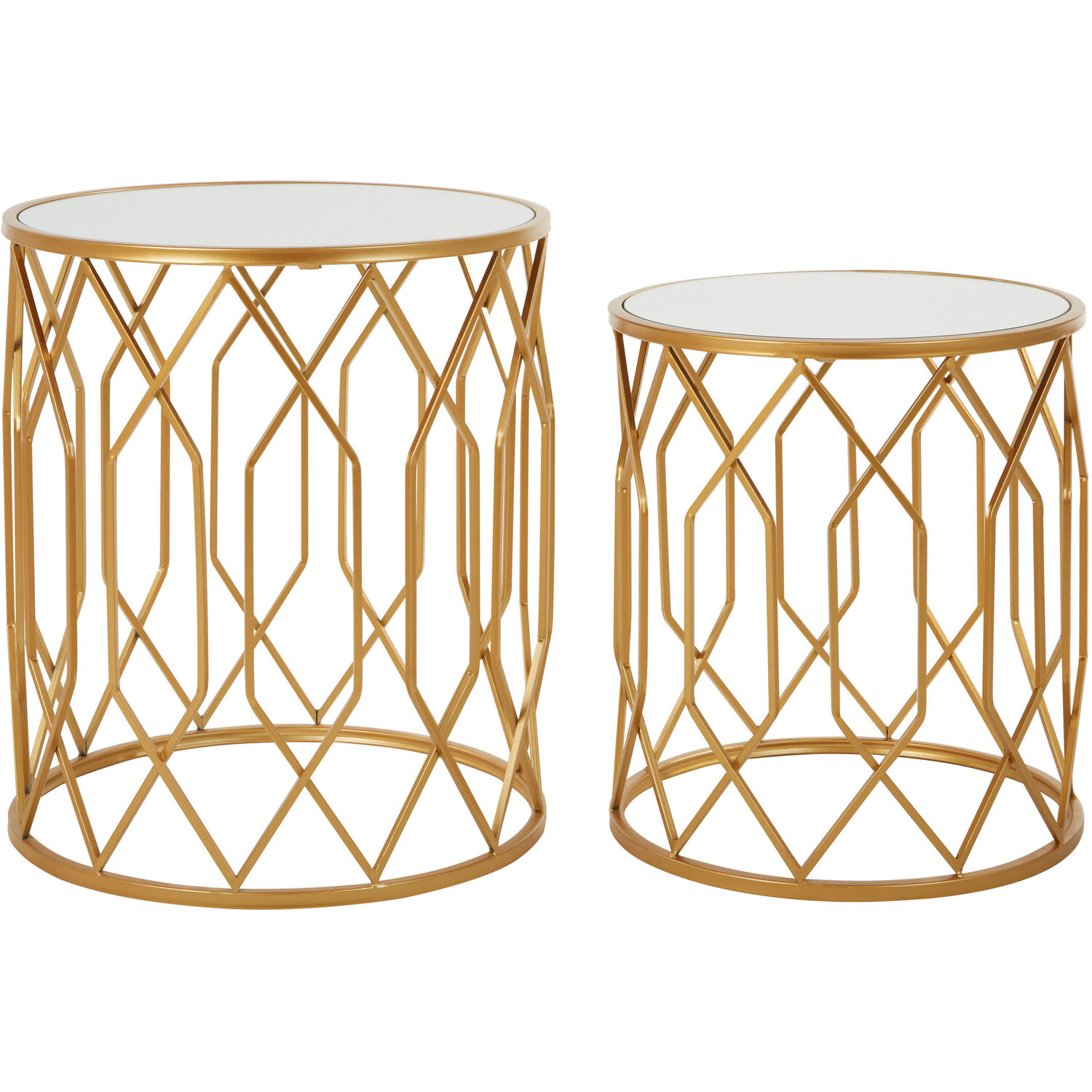 Avantis Set Of 2 Gold Frame Round Side Tables - Gold