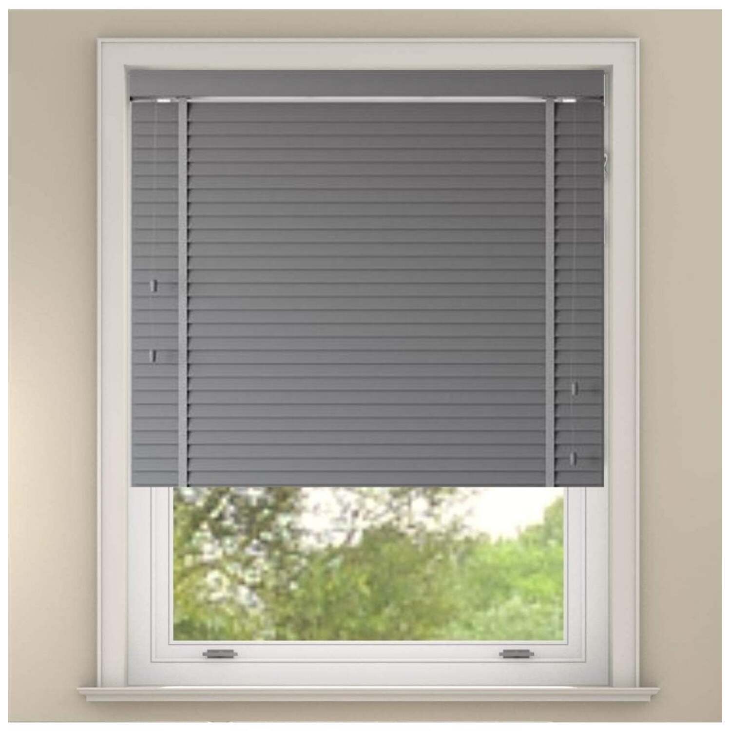 Faux Wood Venetian Blind with tapes - Light Grey / 200cm / 180