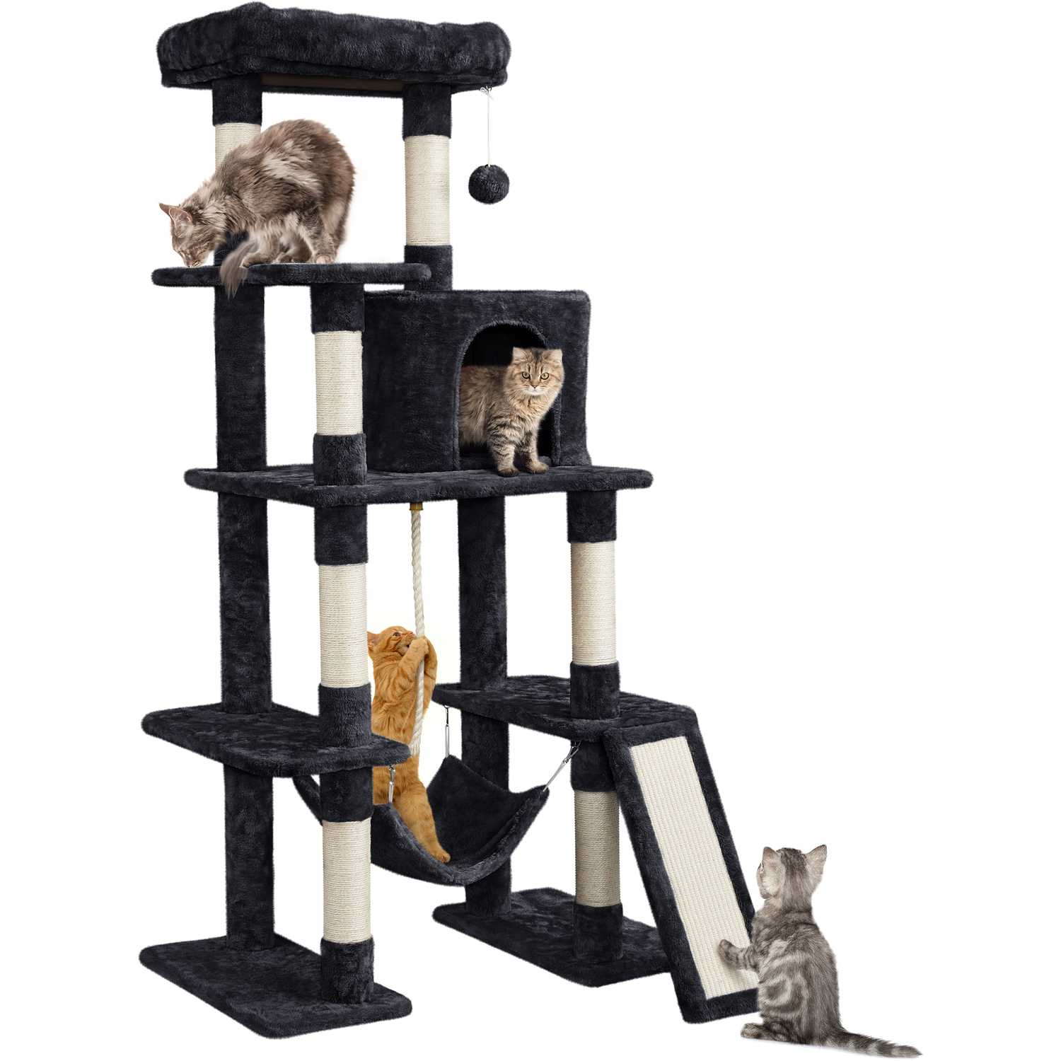 Large Cat Tree Tower with Scratching Posts - Black