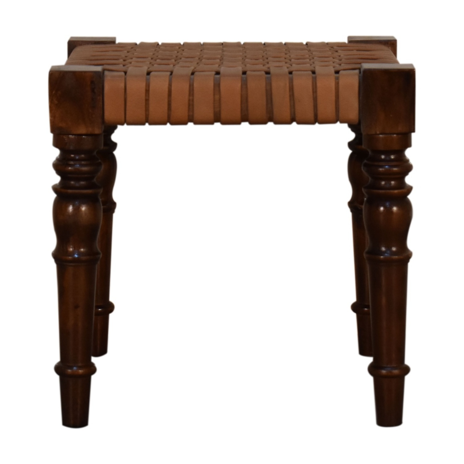 Artisan Furniture Solid Wood Woven Leather Footstool - Chestnut