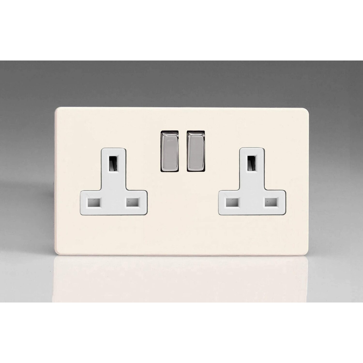 Primed Ready To Paint Flat Plate Screwless 2 Gang 13 Amp Switched Plug Socket - White Inserts, 86X147x32mm 5021575192728 - Image 6