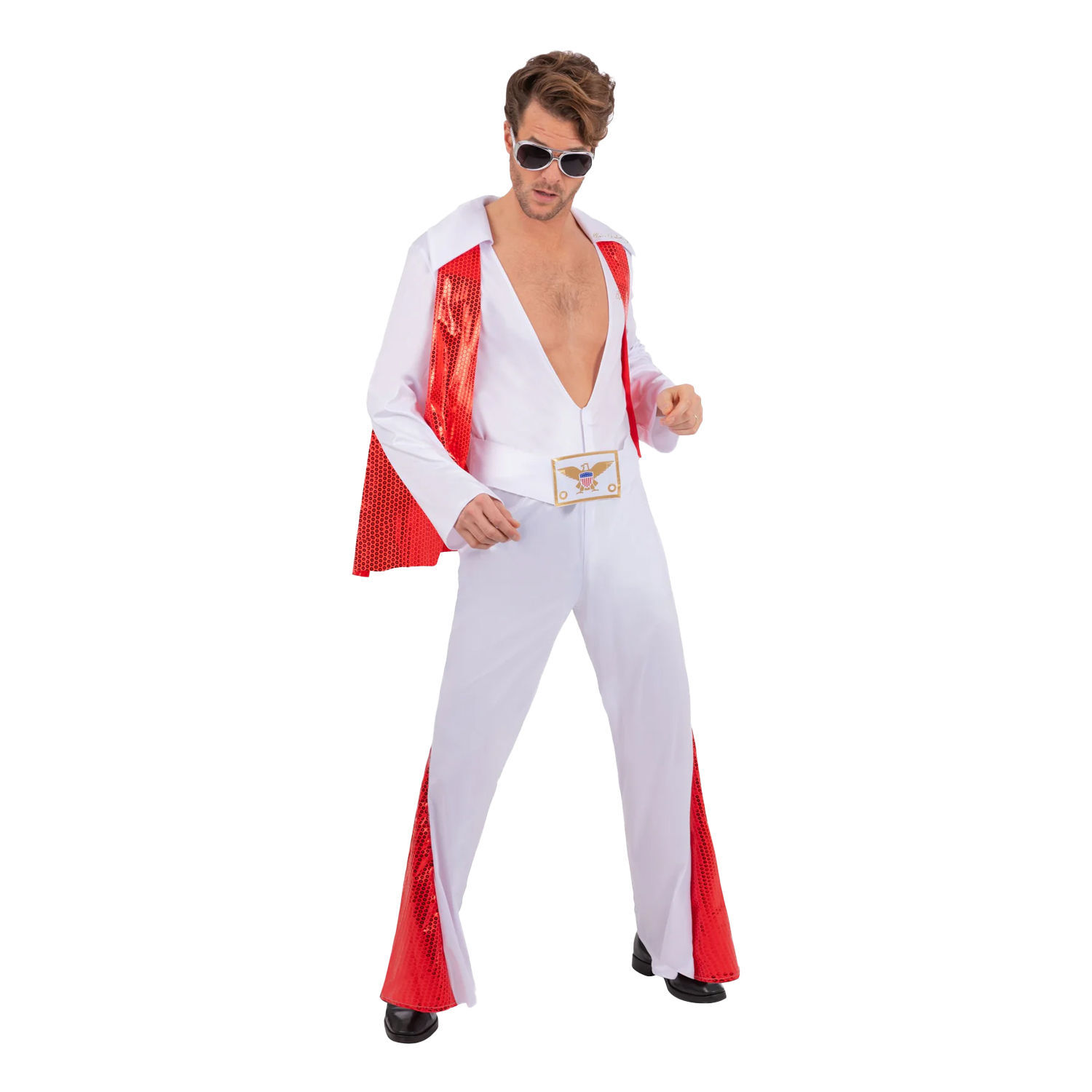 Elvis Mens Costume Jumpsuit - Red/White / L