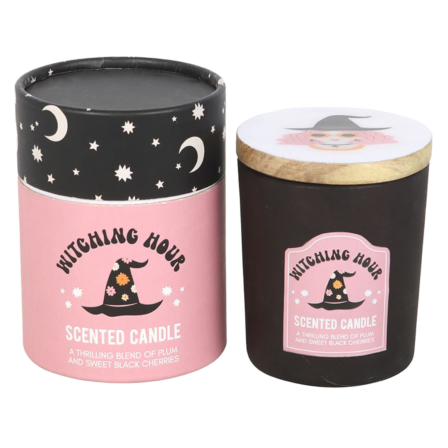 Something Different Witching Hour Plum & Black Cherry Scented Candle - Black/Pink