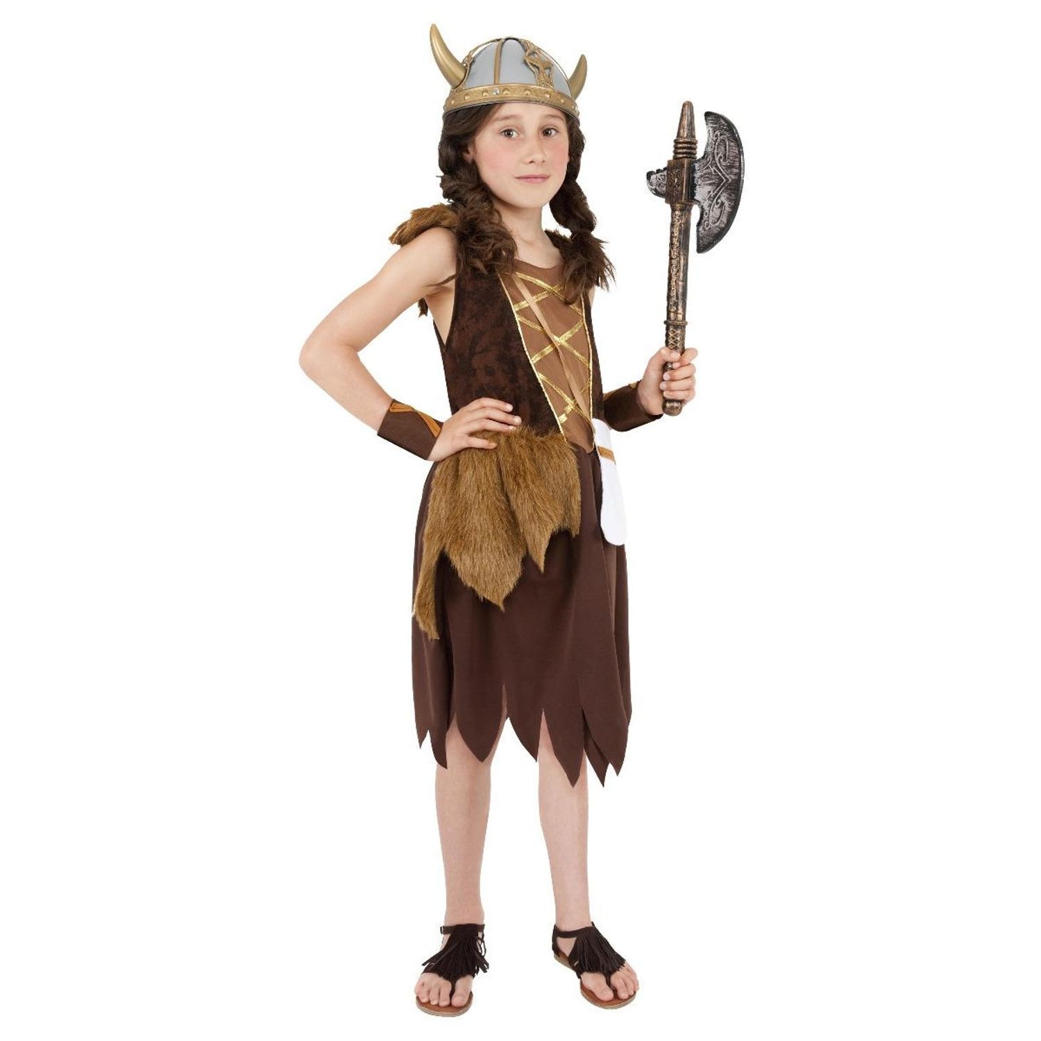 Smiffys Girls Viking Costume Set - Brown / 10+