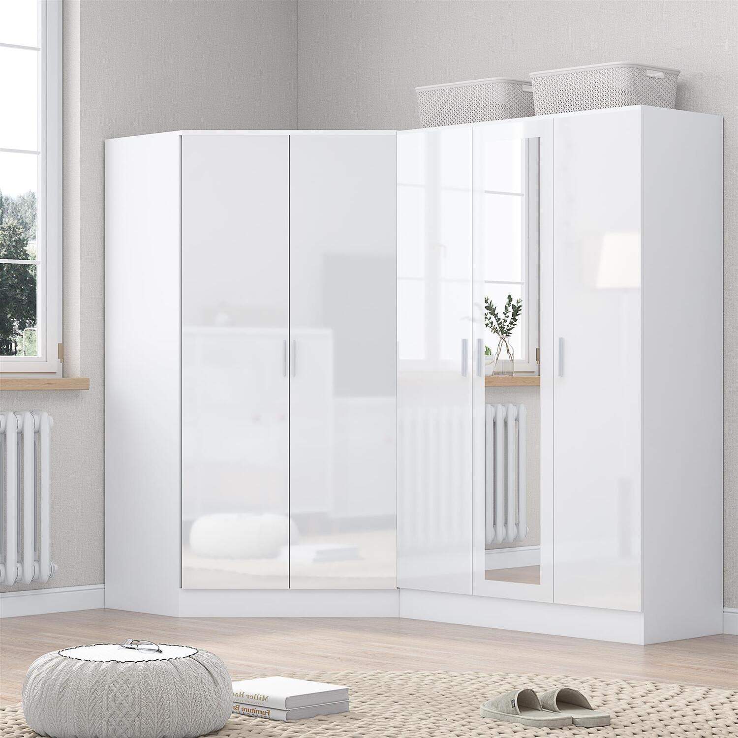 REFLECT Wardrobe Bundle: Corner 2 Door + 3 Door Mirror - White/White - Image 6
