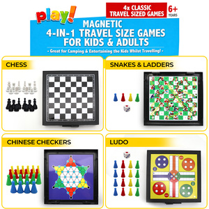 SOL 4-in-1 Travel Size Games for Kids & Adults with Snakes & Ladders, Chess, Flying Chess &