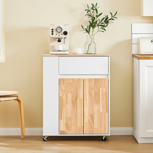 Rolling Kitchen Storage Islands with Rubberwood Worktop