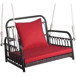 Cushioned Rattan Hanging Porch Swing