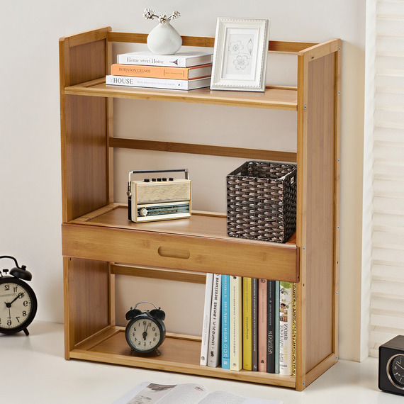 3-Tier Bamboo Desktop Bookshelf with Drawer