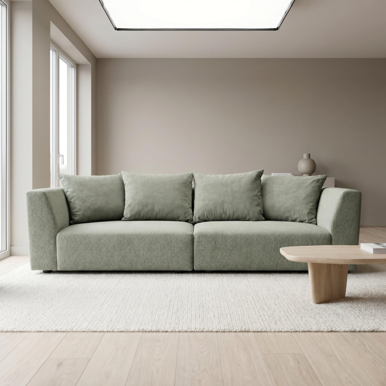 Abakus Direct Tokyo 3 Seater Sofa In Natural Bamboo Basket Weave Fabric With Deep Seat - Natural Bamboo