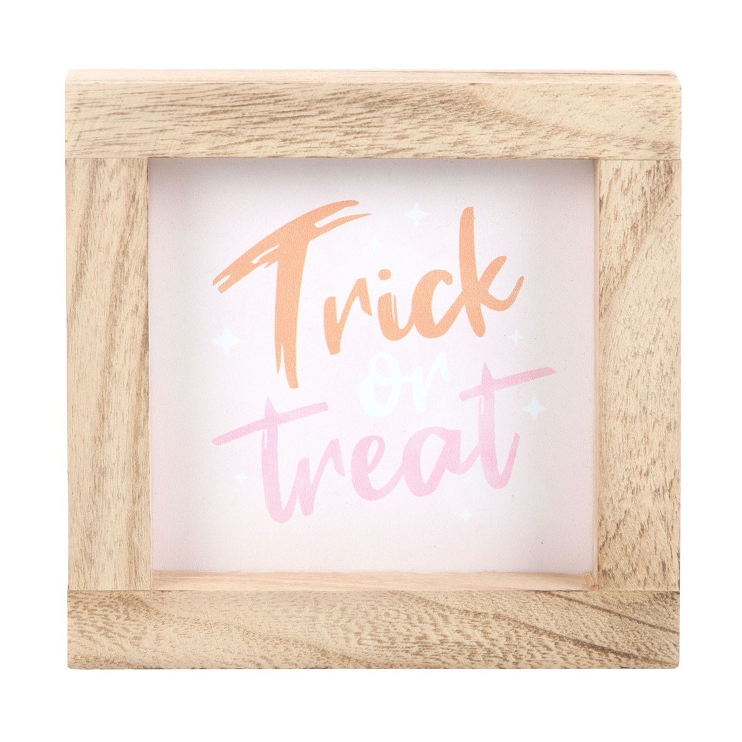 Something Different Trick Or Treat Wooden Framed Plaque - Natural/White/Orange
