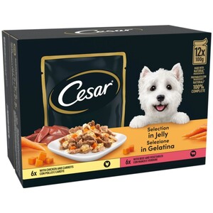 96 x 100g Cesar Deliciously Fresh Adult Wet Dog Food Pouches Mixed in Jelly
