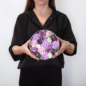 Lavender Rose & Carnation Soap Flower Gift Box Royal Purple Elegance