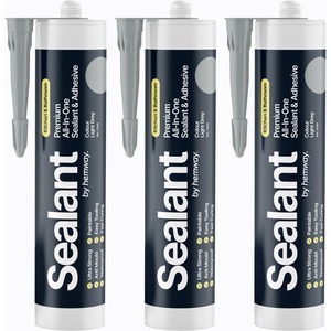 Hemway Hybrid Polymer Sealant & Adhesive Light Grey Kitchen Bathroom 3 Pack