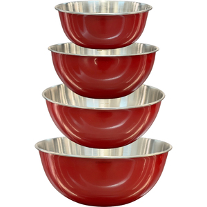 Buckingham Stainless Steel Set of 4 Mixing Bowls, Red