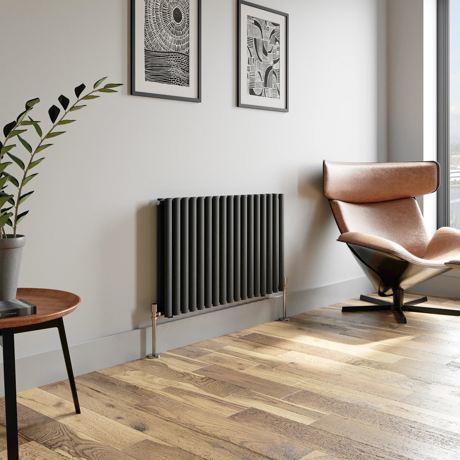 Temprazo Vertical Oval Tube Double Panel Designer Radiator - 1600 X 360Mm Anthracite - Grey / 1020Mm / 600Mm / 79Mm