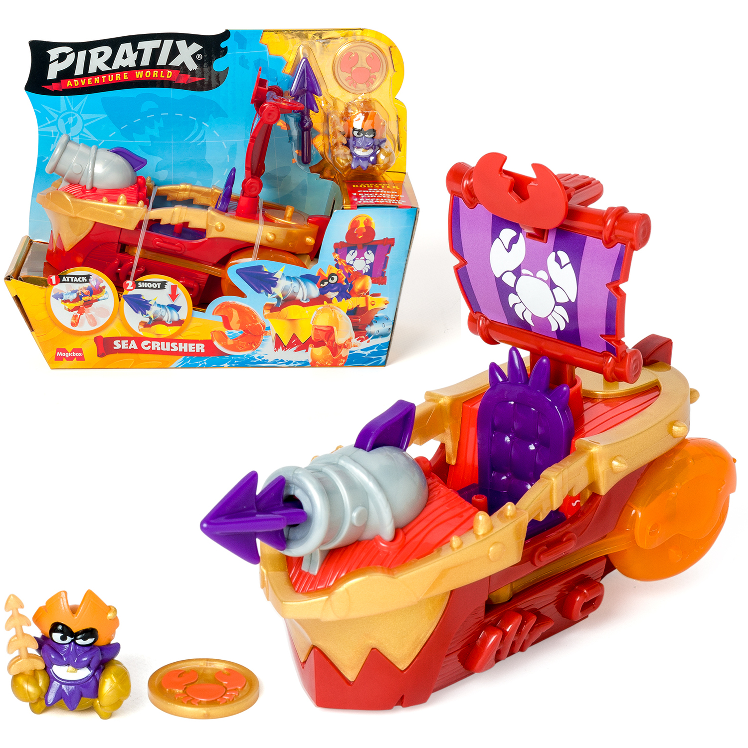 Piratix Sea Crusher Pirate Ship Playset With Figure And Accessories - Red