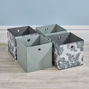 Grey Floral / Canvas Home Source Pack of 4 Cube Canvas Fabric Storage Insert Boxes shot 17033474