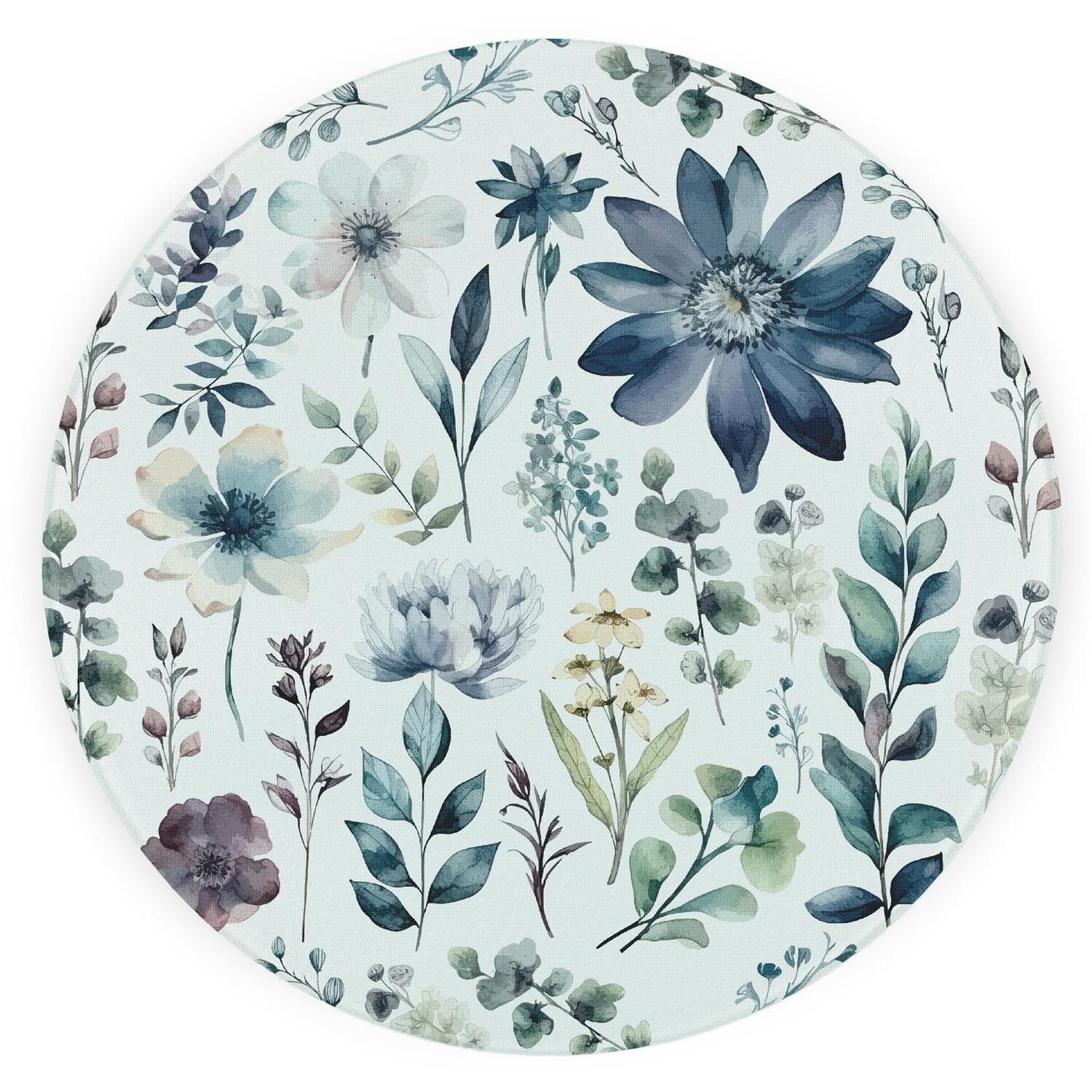 Image of Blue Pastel Flowers Round Worktop Protector&hellip;