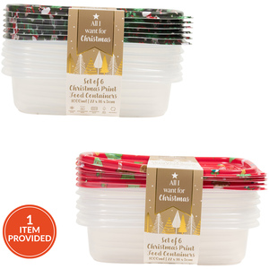 Pack of 6 Christmas Print Food Containers