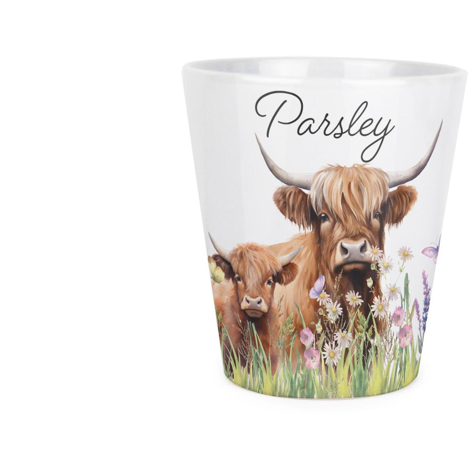 Parsley Plant Pot - Highland Cow & Calf Ceramic Indoor Pot with Drainage Hole - Image 2