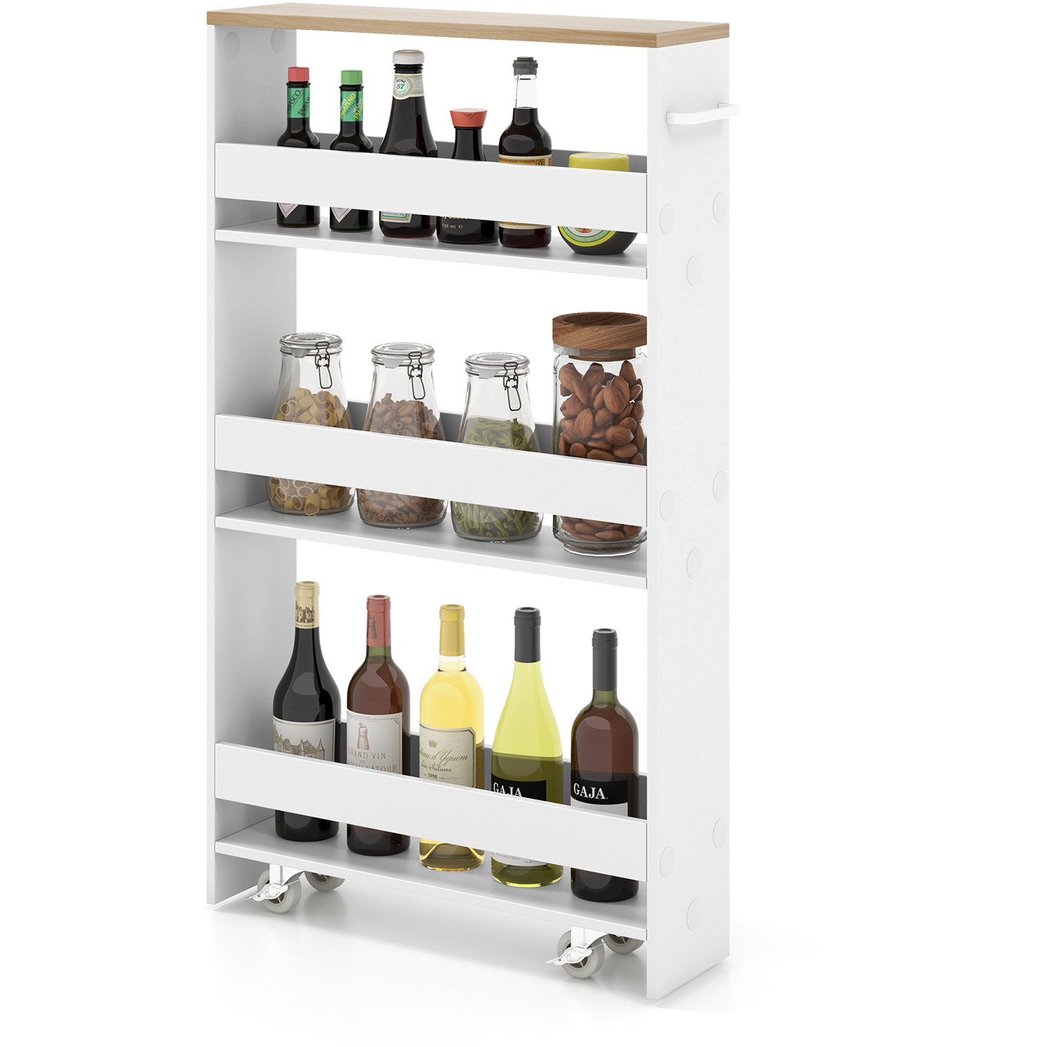 Costway 4 Tier Rolling Slim Storage Cart On Wheels With Space Saving Design-White - White