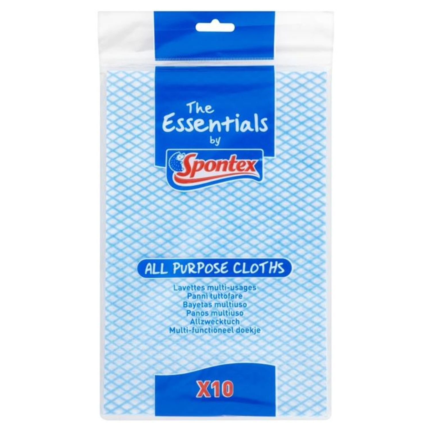Spontex Essentials Cleaning Cloths (Pack Of 10) - Blue/White