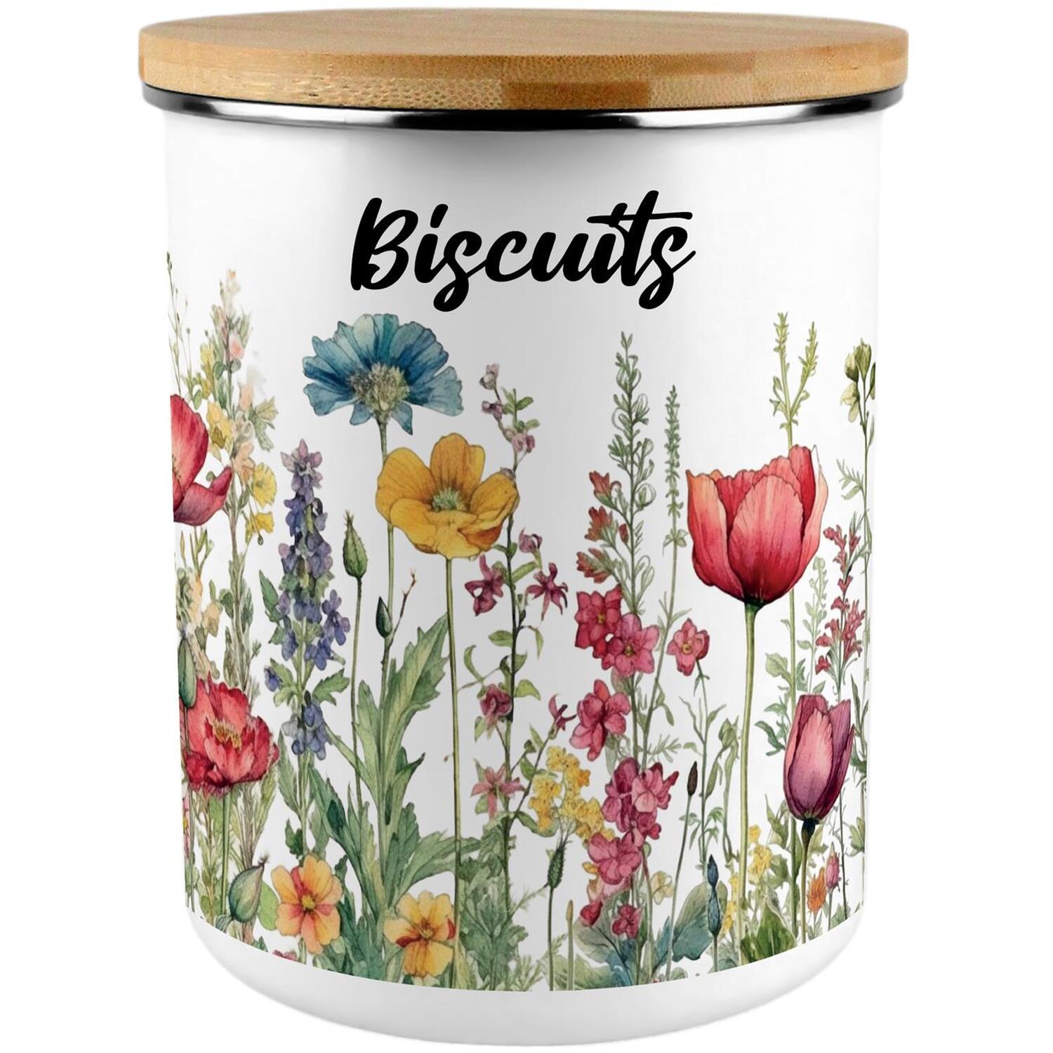 Extra Large Enamel Biscuit Canister - Wildflowers Kitchen Food Storage Jar Gift - Image 2