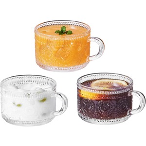 Eden & Willow Set of 3 Embossed Wide Mouth Glass Coffee Mugs 325ml